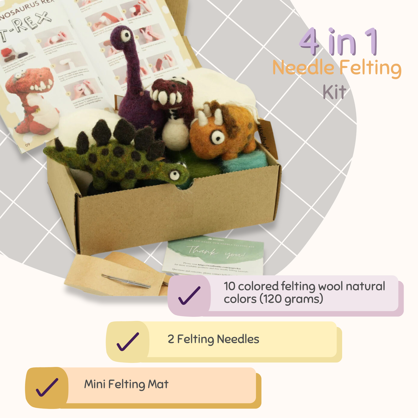 DIY Needle Felting Dinosaur Kit – Craft 4 Dino Friends
