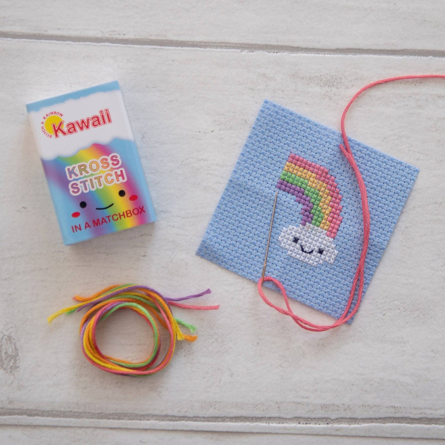 Rainbow Cloud Mini Cross Stitch Kit  In A Matchbox