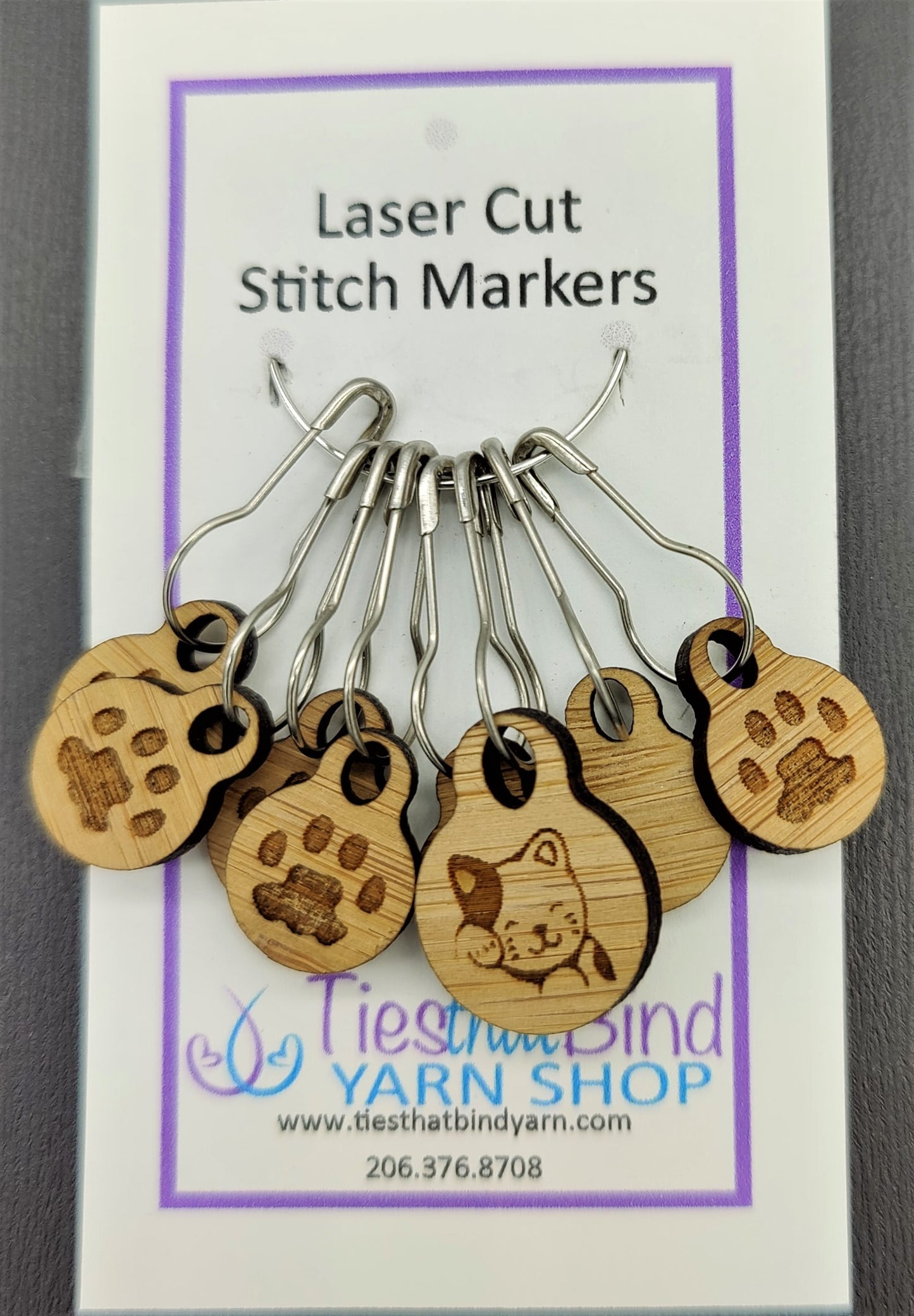 Laser Cut Stitch Markers - Wood