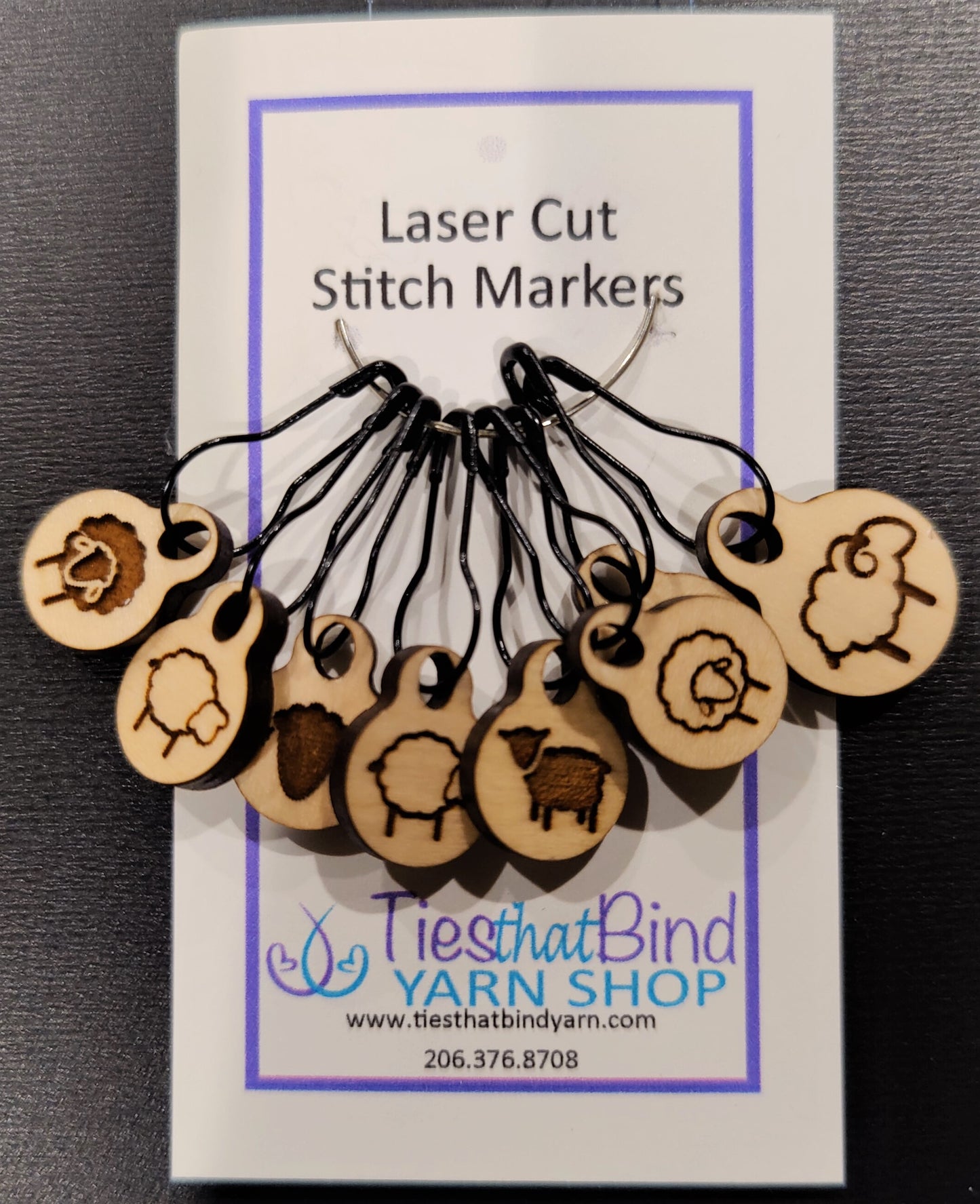 Laser Cut Stitch Markers - Wood