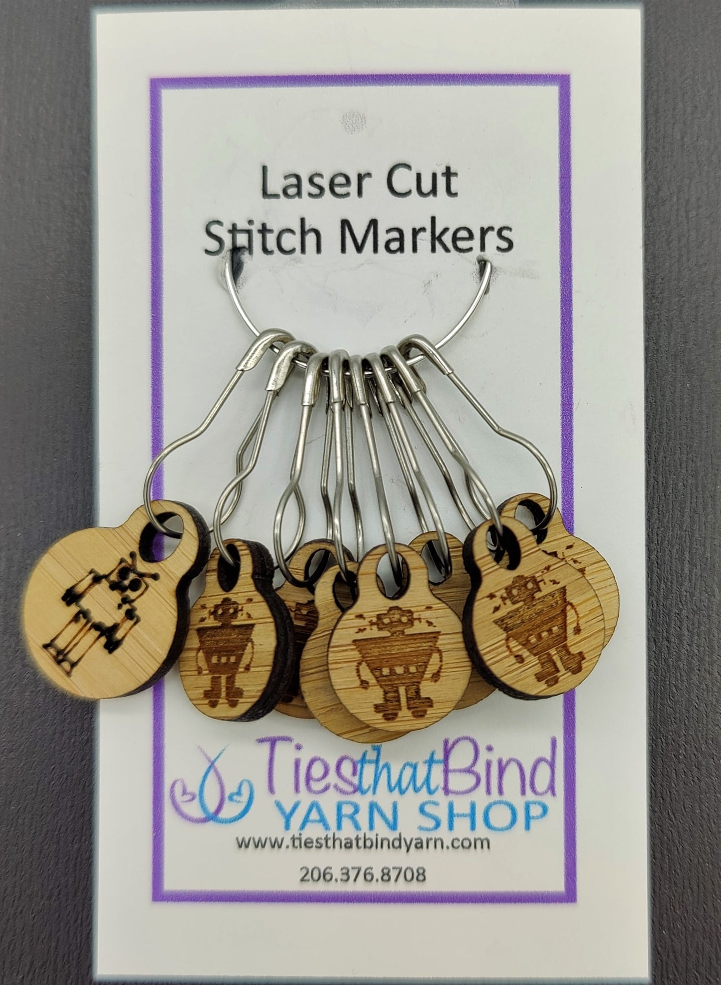 Laser Cut Stitch Markers - Wood